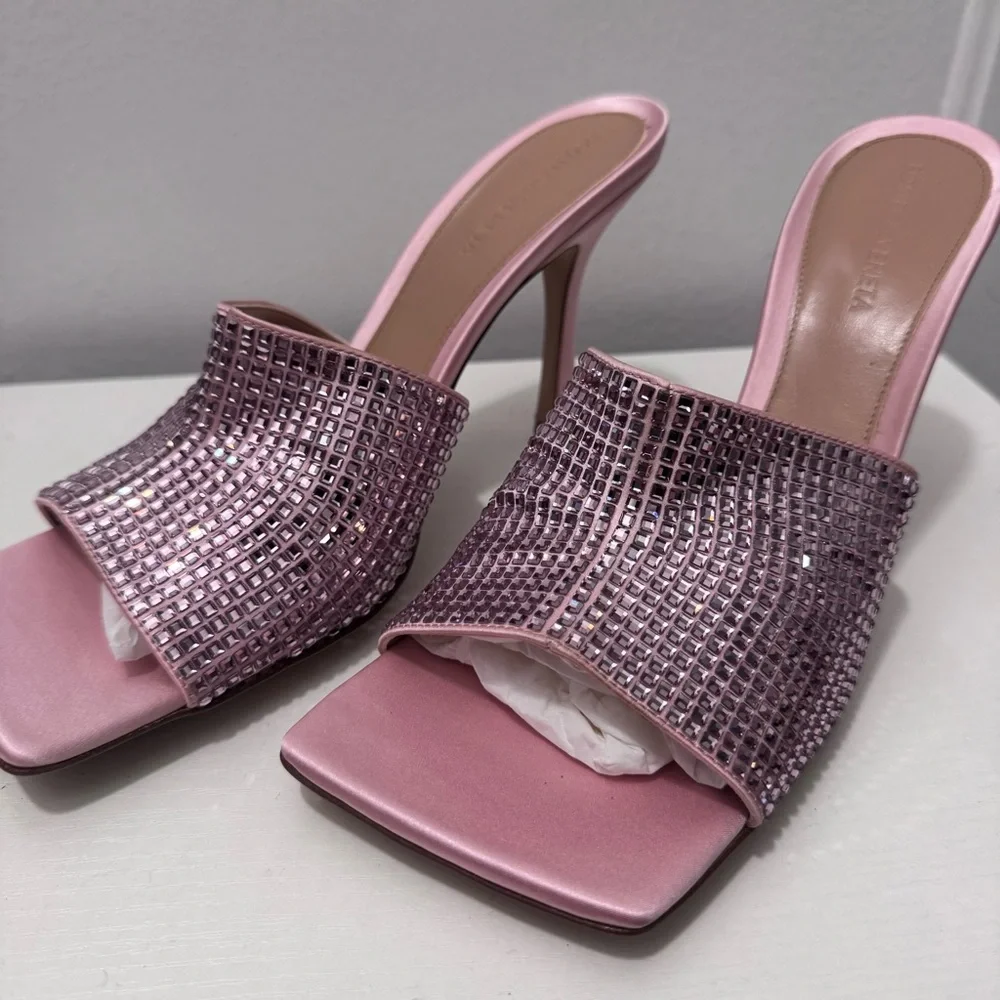 Bottega Veneta Camellia Stretch Sandal In Pink Satin Sparkle